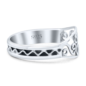 Classic Filigree Heart Artisan Trend Bali Oxidized Ring Band